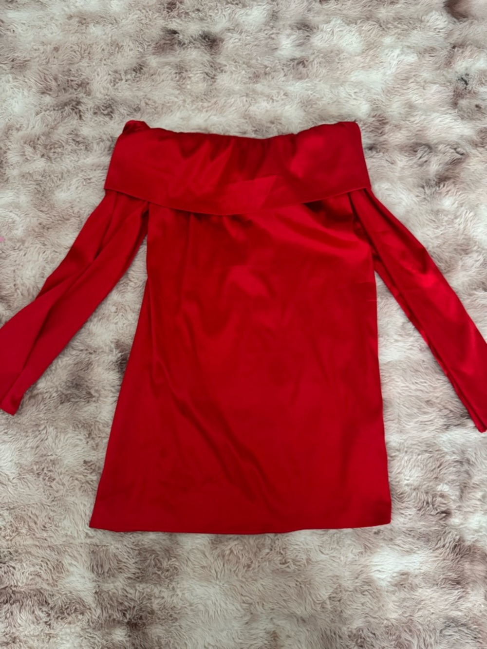 Off-Shoulder Red Long-Sleeve Dress